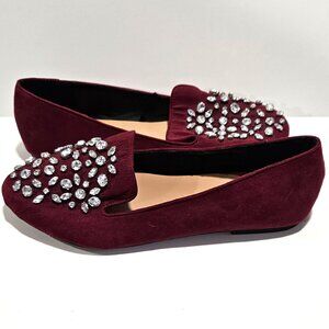 Torrid Maroon Rhinestone Embellished Loafers Flats 8W